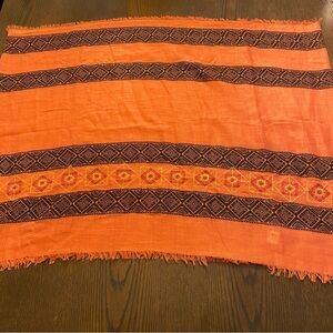 Orange Southwestern Embroidered Raw Edge Fringe infinity Scarf